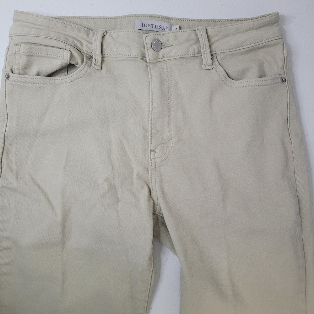 JUSTUSA Womens Size 14 Khaki Tan‎ Flare Leg Raw Hem Denim Jeans JP180-PSY - Picture 2 of 11
